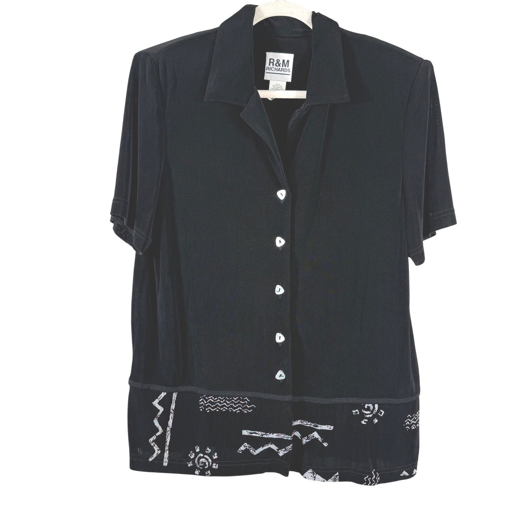 90s R&M Richards‎ Black Button Up Jacket 14 Whimsigoth Iridescent Button Goth